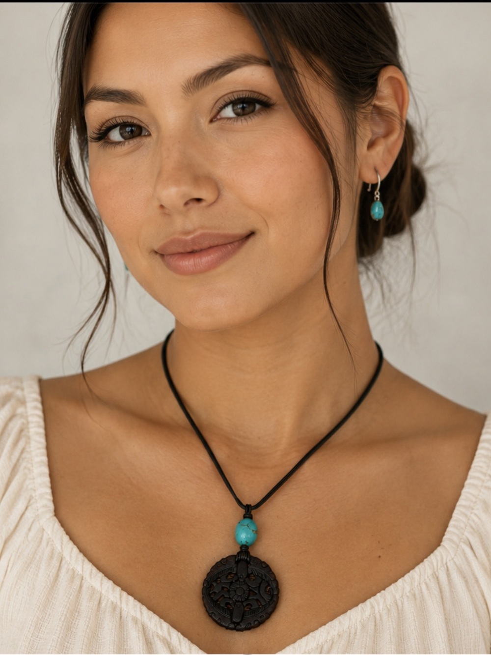 Peyote Bird Chic and Turquoise Sterling Silver  Pendant Necklace